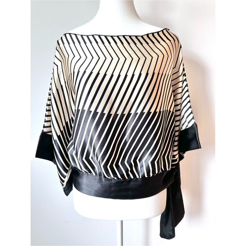 Seduction Abstract Stripes Colorblock Off the Shoulder Blouse Kimono Sleeves - M